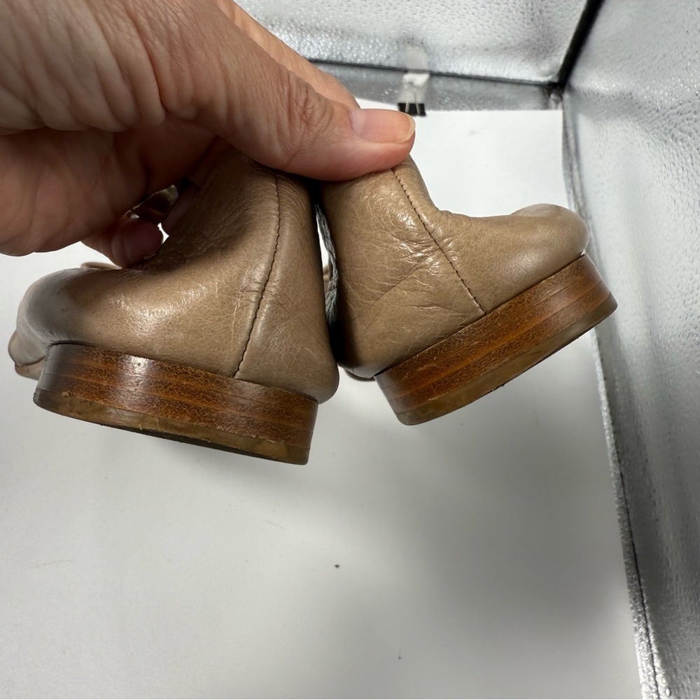 Prada pointed toe beige leather ballet flats with bow tassel 38.5 /8 - Picture 7 of 11